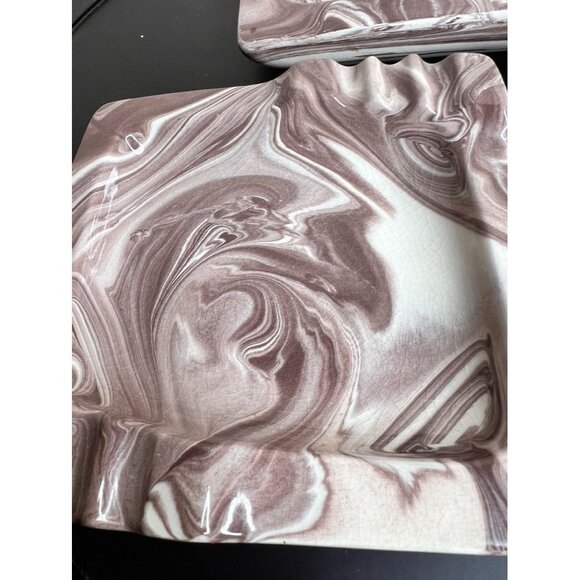 Vintage Mocha Swirl Ceramic Ashtray Set - Brown & Cream - Crazing - 1960s Style - Picture 5 of 11